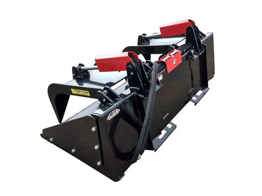 The grapple is mounted on a boom that can be raised and lowered, and it is also rotatable so that the material can be placed in different locations.
